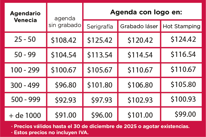 precio Agendario Venecia