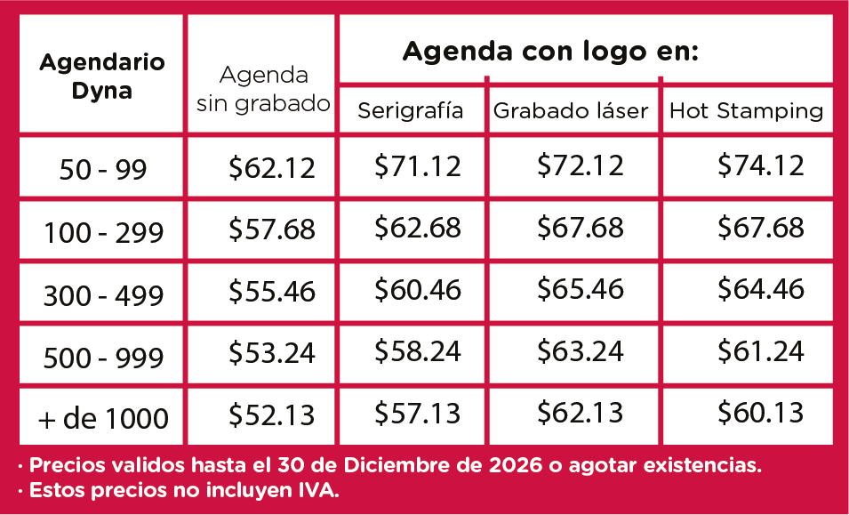 precios agendario Dyna