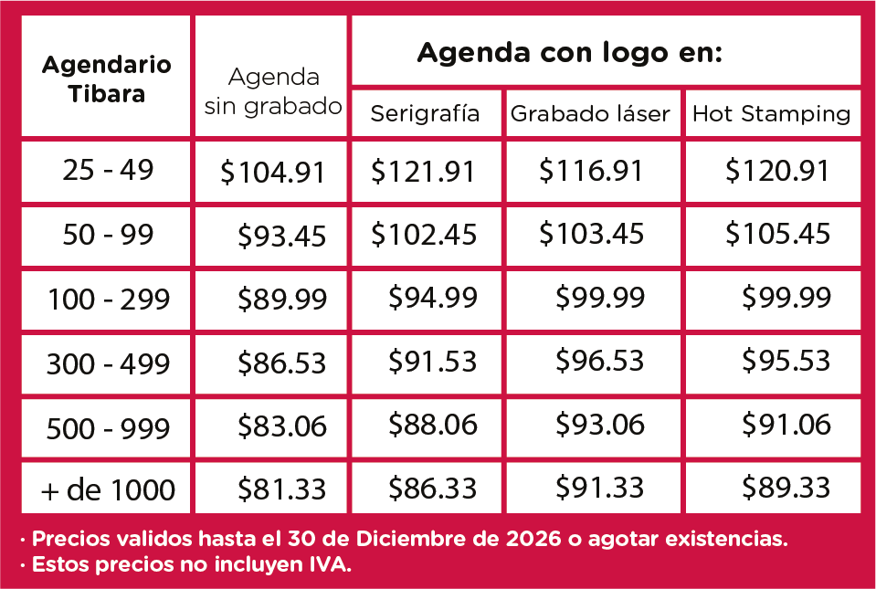 precios agendario Tibara