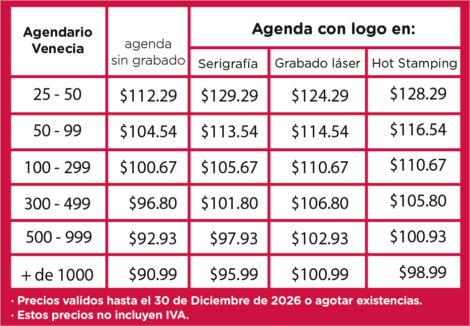 precios agendario Venecia