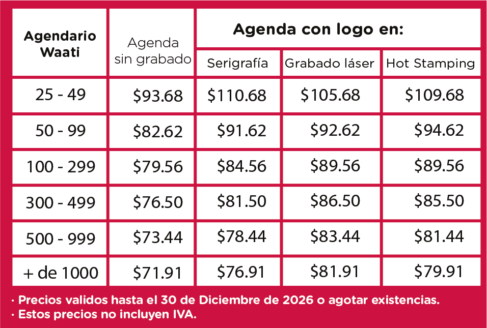 precios agendario Waati