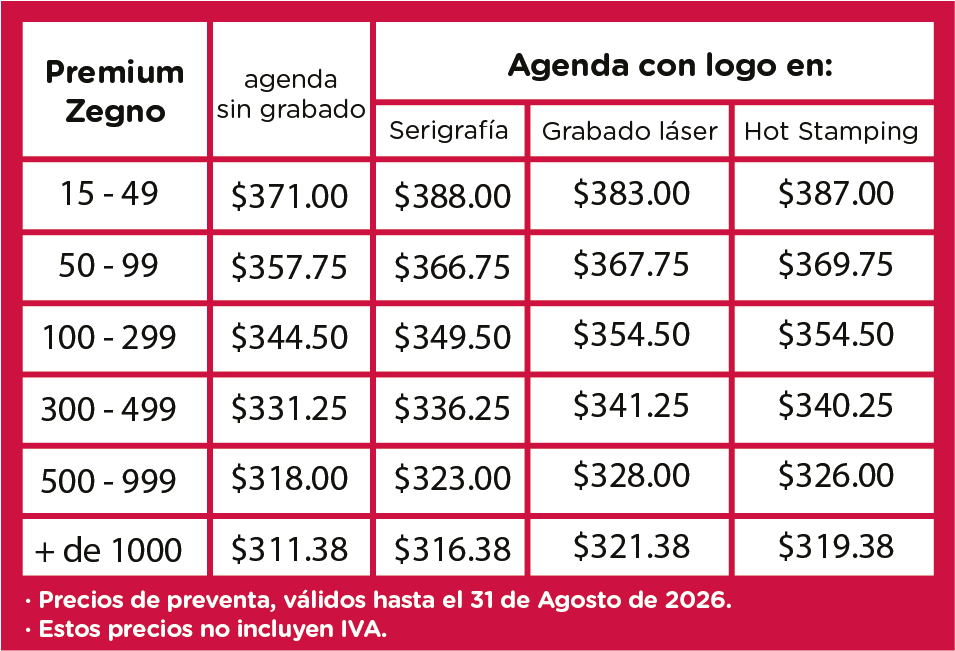 precios preventa agenda semanal premium