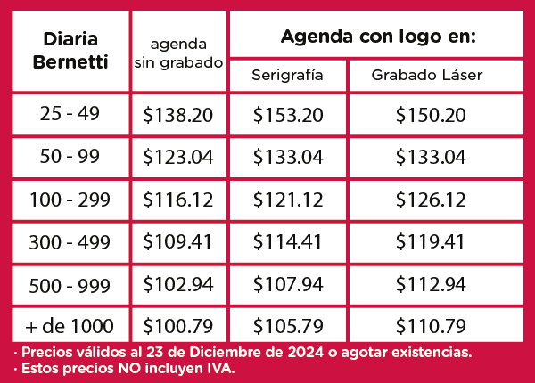 Precios Agenda Diaria Bernetti 2024