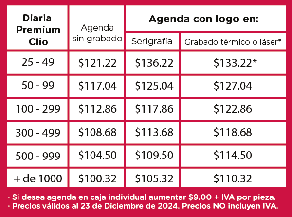 Precios Agenda Diaria Premium Clio 2025