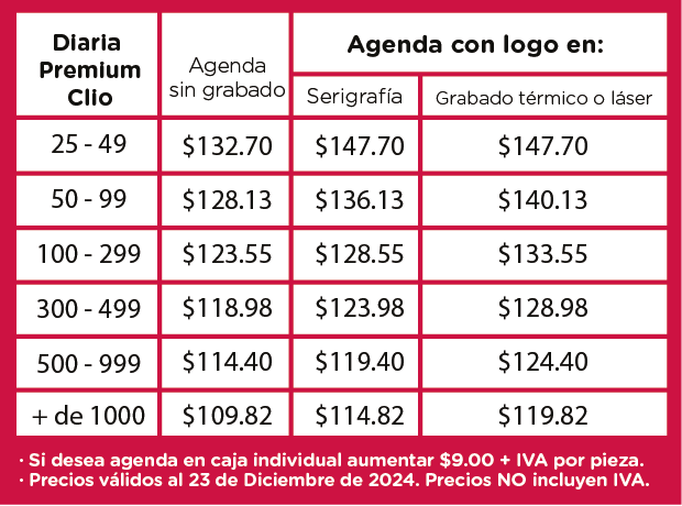 Precios Agenda Diaria Premium Clio 2025