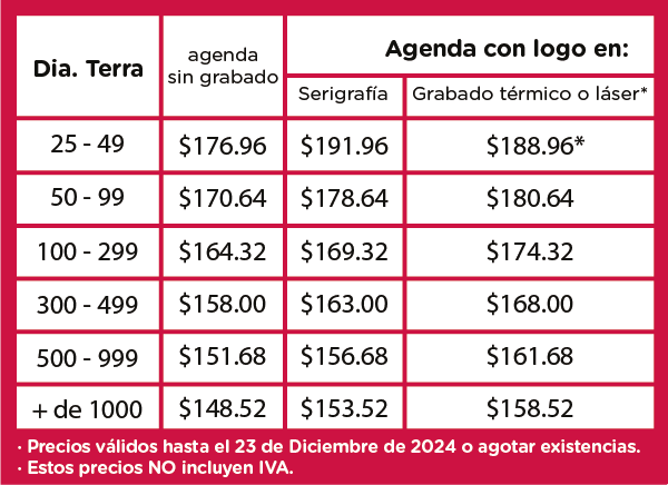 Precios Agenda diaria Terra 2025