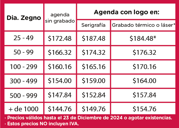 Precios Agenda Diaria Clásica Zegno 2024