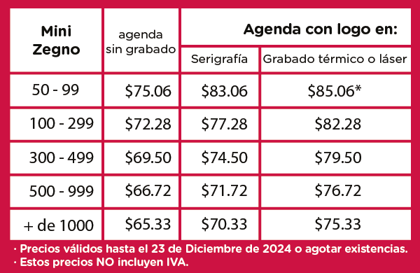 Precio Agenda Mini Clásica Zegno 2025