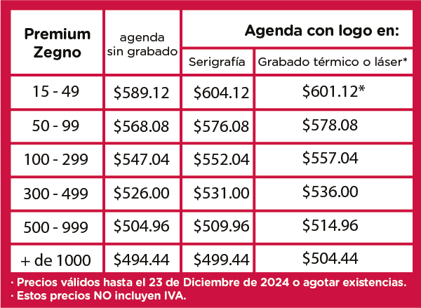 Precios Agenda Premium Zegno 2025