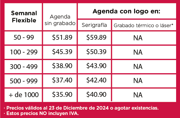 Precios Agenda Semanal Flexible 2025