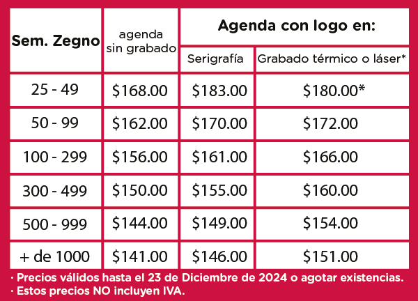 Precios Agenda Ejecutiva Clásica Zegno 2025