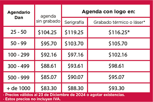 Precio Agendario Dan